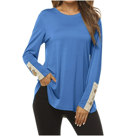 GigrtiJin Long Sleeve Shirts for Women Casual Round Neck Loose Pullover Tops Fashion Comfy Going out Basic Blouse