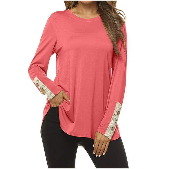 GigrtiJin Long Sleeve Shirts for Women Casual Round Neck Loose Pullover Tops Fashion Comfy Going out Basic Blouse