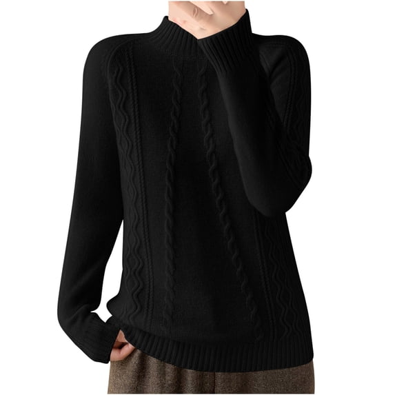 GigrtiJin Long Sleeve Sweaters for Women Mock Neck Knitted Solid Color Pullover Top Comfy Casual Warm Sweater