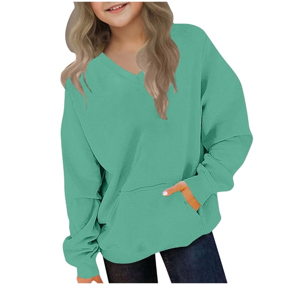GigrtiJin Long Sleeve Sweatshirts for Kids Fall Winter Basic Sweatshirts V Neck Pullover Sweatshirts with Pocket 2T-12T