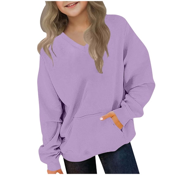 GigrtiJin Long Sleeve Sweatshirts for Kids Fall Winter Basic Sweatshirts V Neck Pullover Sweatshirts with Pocket 2T-12T