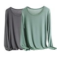 thumbnail image 1 of GigrtiJin Long Sleeve T Shirts for Women Casual Comfy 2pc Crew Neck Underscrubs Plus Size Basic Tops Outfits Clothes, 1 of 2