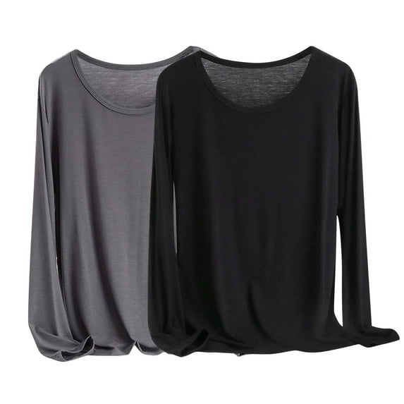 GigrtiJin Long Sleeve T Shirts for Women Casual Comfy 2pc Crew Neck Underscrubs Plus Size Basic Tops Outfits Clothes
