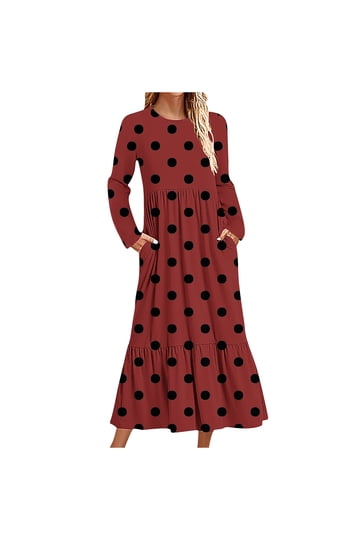 Robe Femme/junior La Belle Marron à Pois - Taille 9, Longueur Mi-mollet, Sans Manches