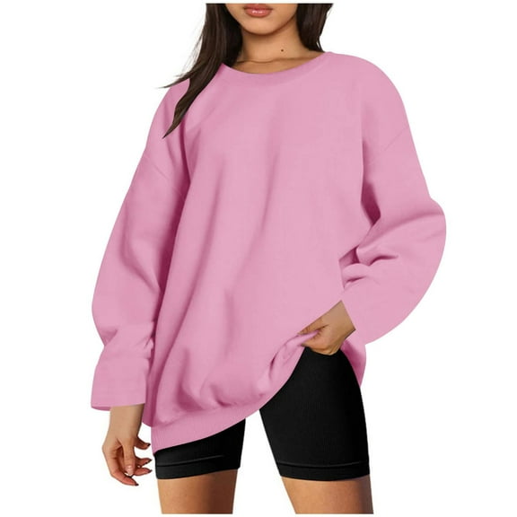 GigrtiJin Long Sleeves Sweatshirt for Womens Casual Round Neck Pullover Tops Trendy Solid Color Comfy Blouses