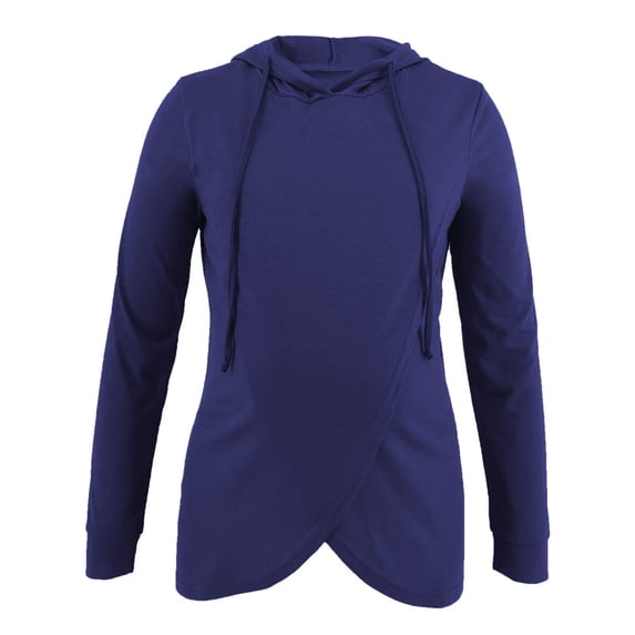 GigrtiJin Maternity Hooded Blouse Solid Color Drawstring Long Sleeve Slit Tunic Women Postpartum Breastfeeding Tops