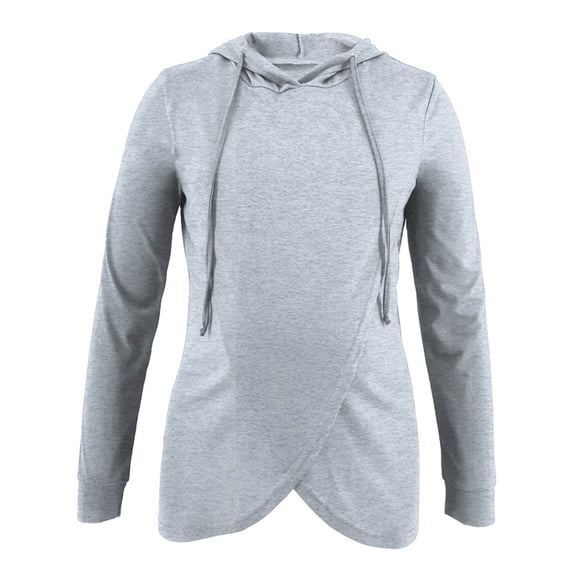 GigrtiJin Maternity Hooded Blouse Solid Color Drawstring Long Sleeve Slit Tunic Women Postpartum Breastfeeding Tops
