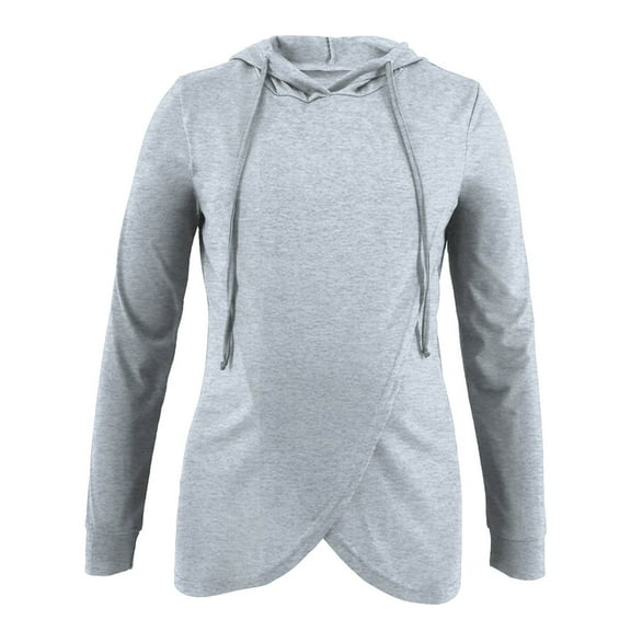 GigrtiJin Maternity Hooded Blouse Solid Color Drawstring Long Sleeve Slit Tunic Women Postpartum Breastfeeding Tops