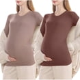 thumbnail image 1 of GigrtiJin Maternity Multipack Nursing Tops Solid Color Crew Neck Long Sleeve Pregnancy Shirt Basic Postpartum Blouse 2 Pack, 1 of 4
