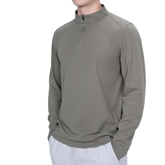GigrtiJin Men Casual Shirt Long Sleeves Quarter Zip Stand Collar Shirts Solid Color Sports Basic Pullover Tops