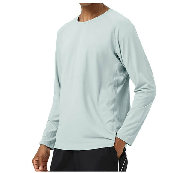 GigrtiJin Men Casual Solid Color Shirts Outdoor Training Sunscreen Stretch Quick Drying Top Long Sleeve Round Neck Tops