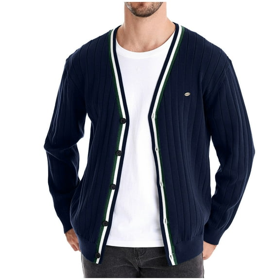 GigrtiJin Men Cotton Cardigan Sweaters Long Sleeve V-Neck Cardigans Lightweight Slim Button down Ribbed Knit Sweater