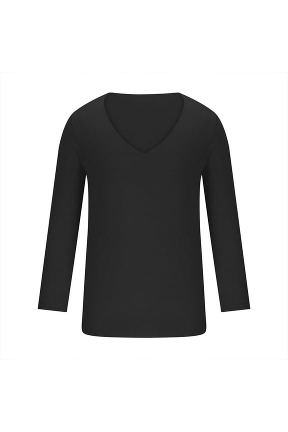 Men Deep V Neck Compression Shirts Long Sleeve Stretch T-Shirt Low Cut Undershirt Tee Basic Layer Cold Weather
