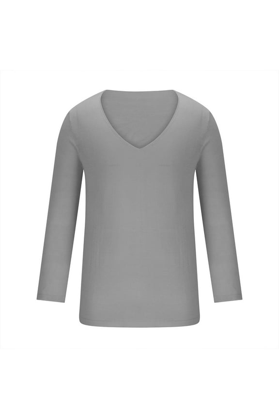 Men Deep V Neck Compression Shirts Long Sleeve Stretch T-Shirt Low Cut Undershirt Tee Basic Layer Cold Weather