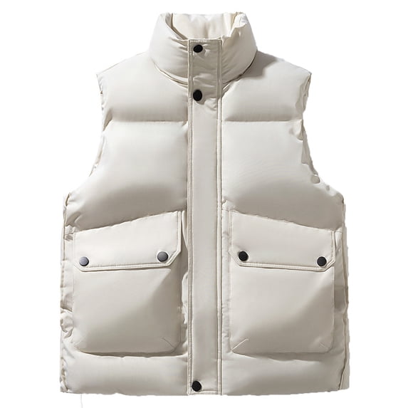 GigrtiJin Men Oversized Cotton Puffer Waistcoat Solid Color Stand Collar Zip Up Sleeveless Comfortable Down Vest with Pocket