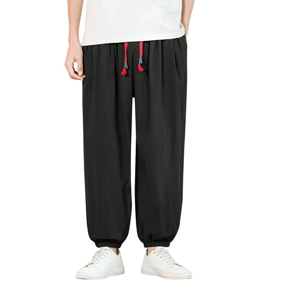 GigrtiJin Men Plus Size Baggy Casual Pants Solid Color Darwstring Cinch Bottom Athletic Pants with Pocket Lightweight Sport Pants