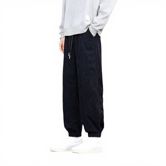 GigrtiJin Men Plus Size Corduroy Sweatpants Solid Color Drawstring Cinch Bottom Pants with Pocket Thermal Jogger Pants