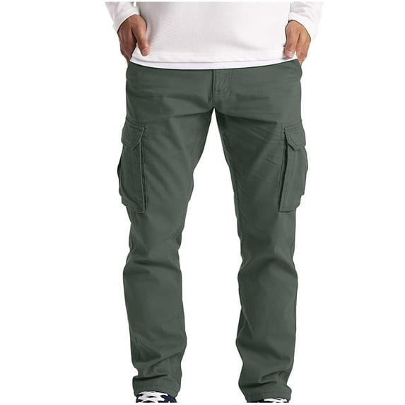GigrtiJin Men Plus Size Thicken Cargo Pants Solid Color Multipocket Straight Leg Long Pants Fall Winter Trendy Thermal Pants