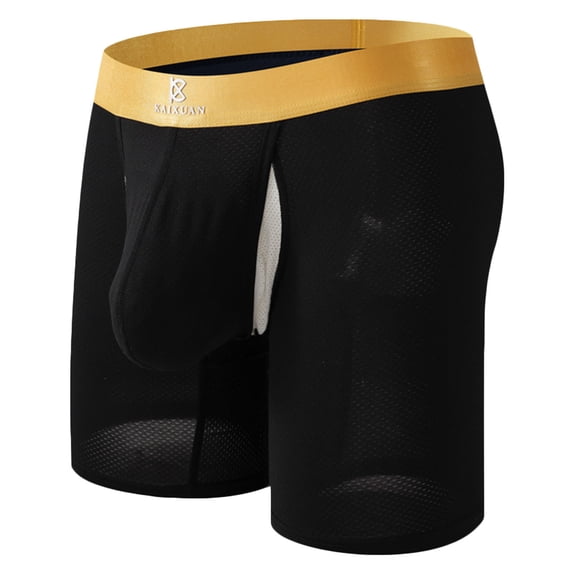 GigrtiJin Men Pouch Long Boxer Briefs Color Block Low Waist Hip Lifting Mesh Underwear Breathable Sport Trunks Underpants