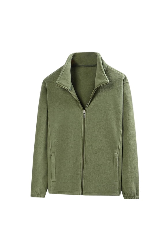 Men Pullover Fleece Outcoat Solid Color Stand Collar Zip Up Athletic Jacket Long Sleeve Pocket Fall Winter Thermal Tops