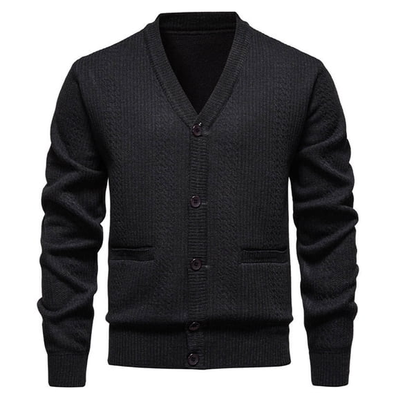GigrtiJin Men Sweater Outcoat Solid Color Cable Knitting V Neck Button Down Long Sleeve Jacket Casual Thermal Pullover Tops