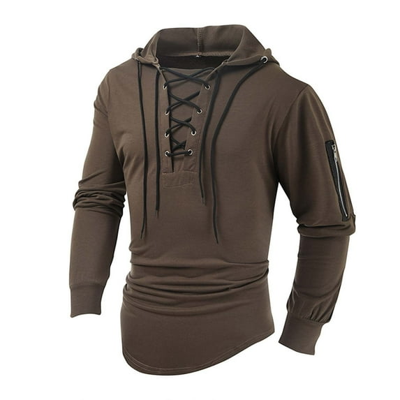 GigrtiJin Men Vintage Gothic Steampunk Sweatshirt Lace up Long Sleeve Pullover Hooded Top Solid Casual Sweatshirts
