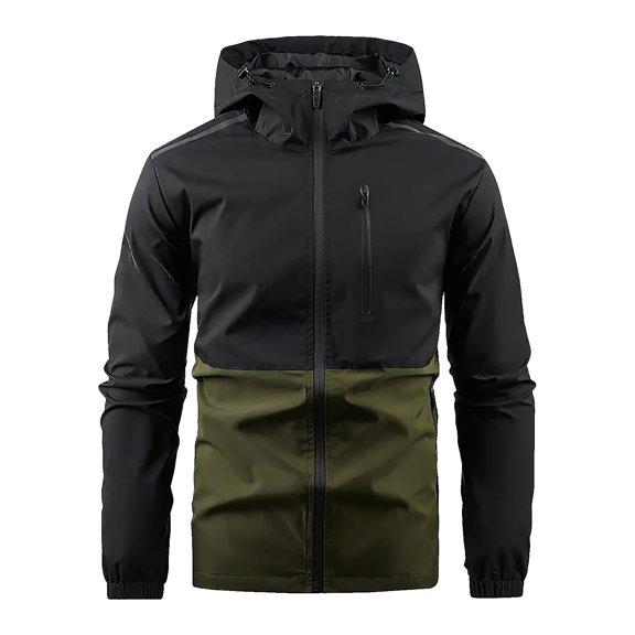 GigrtiJin Men Windbreaker Jacket Color Block Zipper Hooded Drawstring Long Sleeve Pocket Outwear Outdoor Athletic Coat