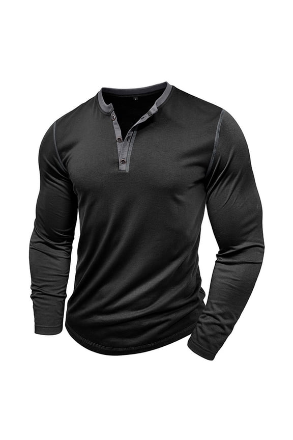 Men's 1/4 Button Cotton Blouse Solid Color Crew Neck Long Sleeve Jogger Activewear Tops Quick Dry Shirt