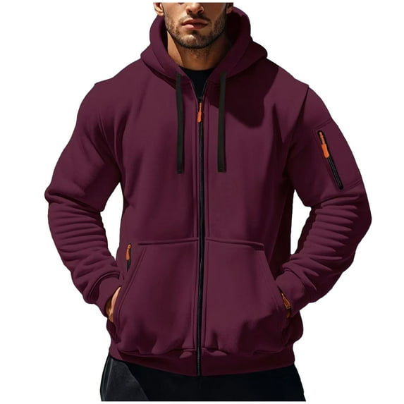 GigrtiJin Men's Athletic Casual Sweatshirt Solid Color Hooded Multipocket Long Sleeve Drawstring Zipper Outwear Thermal Cargo Jacket