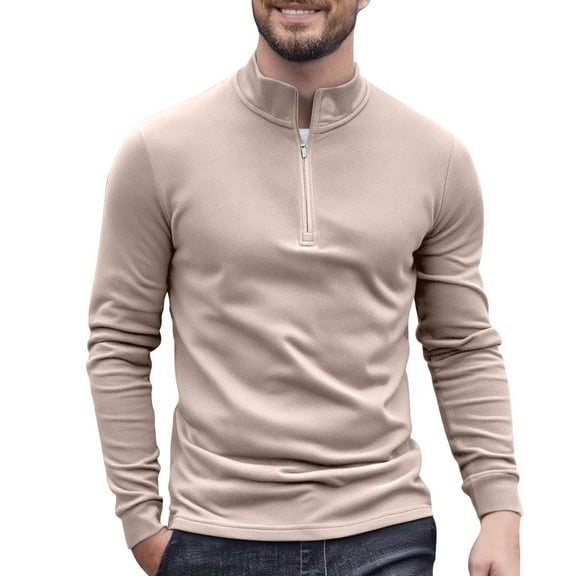 GigrtiJin Men's Basic Sport Shirt Solid Color 1/4 Zipper Long Sleeve Stand Collar Blouse Slim Gym Casual Tops