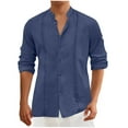 thumbnail image 1 of GigrtiJin Men's Beach Shirt Solid Color Banded Collar 3/4 Sleeve Button Down Tops Casual Vacation Blouse, 1 of 5