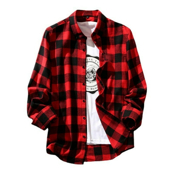 GigrtiJin Men's Casual Blosue Plaid Printed Lapel Long Sleeve Buttton Down Streetwear Shirt Trendy Lightweight Tops