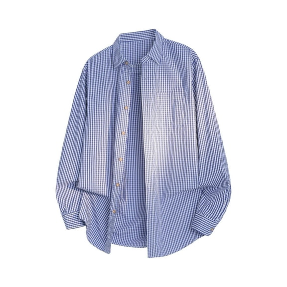 GigrtiJin Men's Casual Blouse Plaid Printed Lapel Button Down Long Sleeve Shirt with Pocket Versatile Trendy Loose Tunic Tops