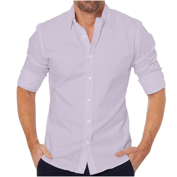 GigrtiJin Men's Casual Button down Shirts Lapel Long Sleeve Business Formal Shirt Lightweight Slim Comfy Blouse Top