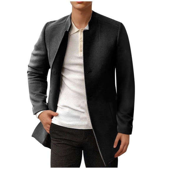 GigrtiJin Men's Casual Lightweight Overcoat Long Sleeve Button Cardigan Trench Coat Solid Color Comfy Peacoat