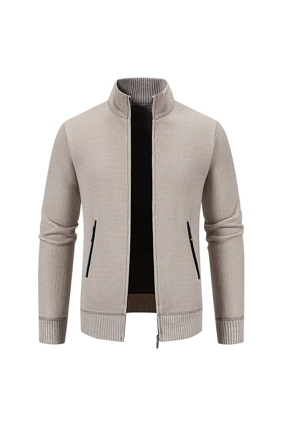 Men's Casual Standing Collar Coat Long Sleeved Zipper Solid Color Jacket Coats Fashion Comfy Outwear Jackets