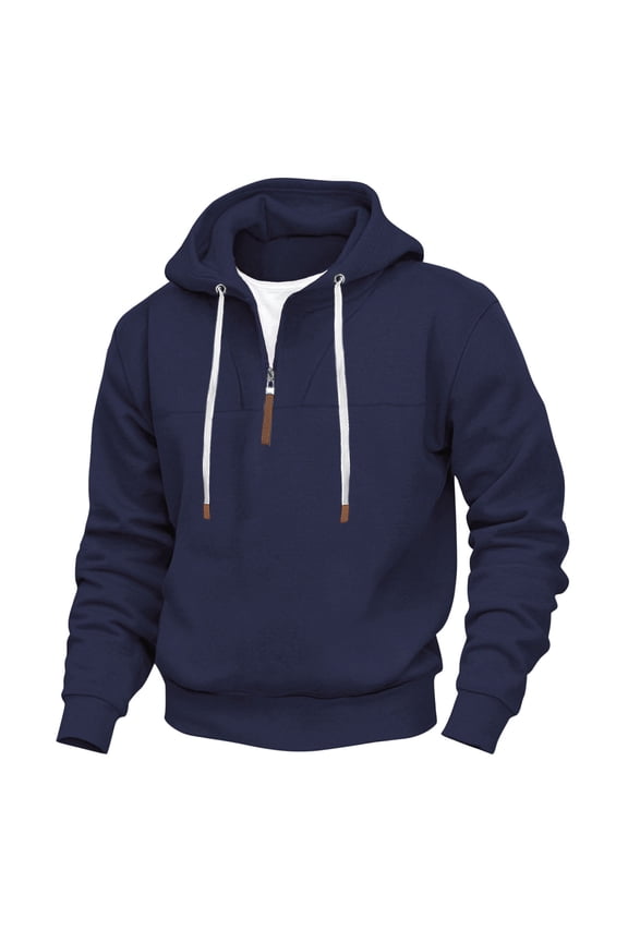 Men's Classic Pullover Sweatshirt Solid Color 1/4 Zipper Drawstring Long Sleeve Hooded Tunic Basic Gym Hoodies