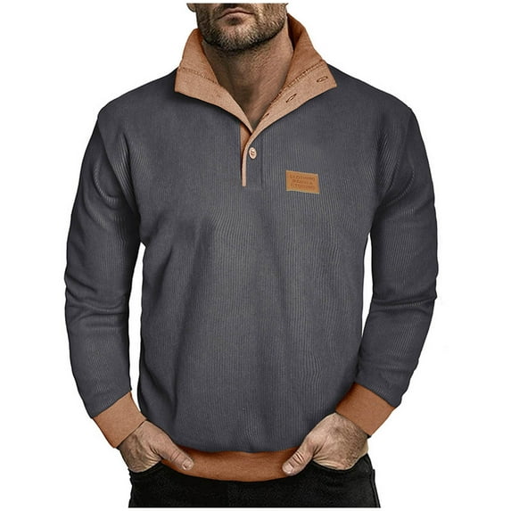 GigrtiJin Men's Corduroy Casual Sweatshirt Solid Color Turndown Collar Long Sleeve 1/4 Button Blouse Trendy Thermal Tunic Tops