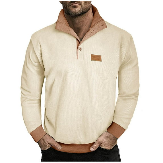 GigrtiJin Men's Corduroy Casual Sweatshirt Solid Color Turndown Collar Long Sleeve 1/4 Button Blouse Trendy Thermal Tunic Tops