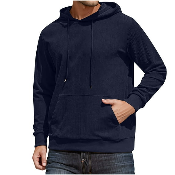 GigrtiJin Mens Corduroy Casual Sweatshirt Solid Color Drawstring Long Sleeve Ribbed Hoodies with Pocket Outdoor Workourt Hooded Tops