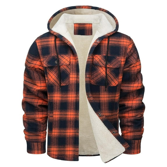 GigrtiJin Men's Flannel Shirt Jacket Plus Size Fleece Lined Plaid Jackets Coat Full Zip up Winter Outwear Hooded Coats