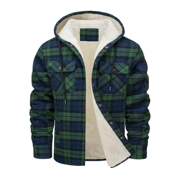 GigrtiJin Men's Flannel Shirt Jacket Plus Size Fleece Lined Plaid Jackets Coat Full Zip up Winter Outwear Hooded Coats
