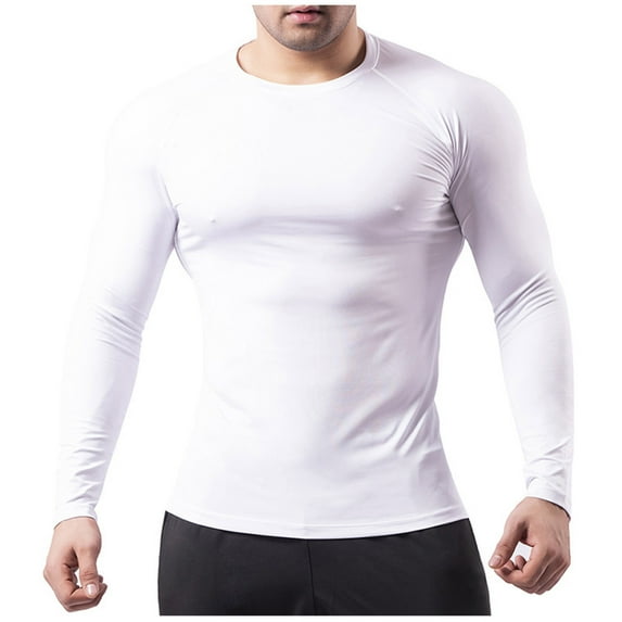 GigrtiJin Men's Gym Shirt Solid Color Crew Neck Long Sleeve Sweatproof Tee Tops Breathable Cozy Sport Blouse