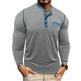 thumbnail image 1 of GigrtiJin Men's Gym Tops Solid Color 1/4 Button Crew Neck Long Sleeve Chest Pocket Tee Shirt Stretch Breathable Blouse, 1 of 6