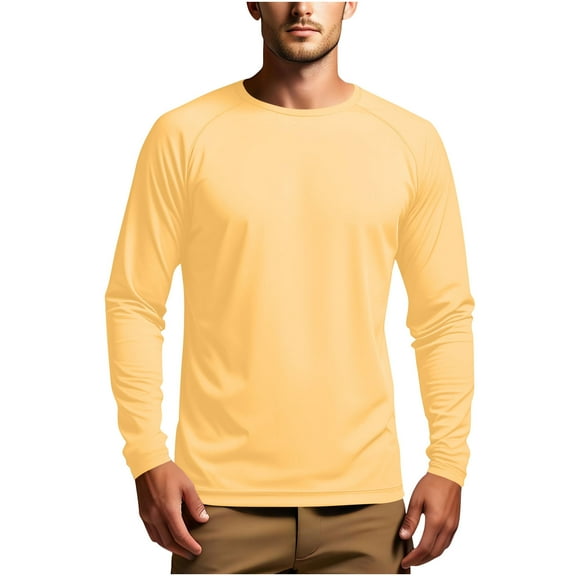 GigrtiJin Men's Lightweight Base Shirt Solid Color Crew Neck Long Sleeve Athletic Blouse Sweatproof Breathable T-Shirt