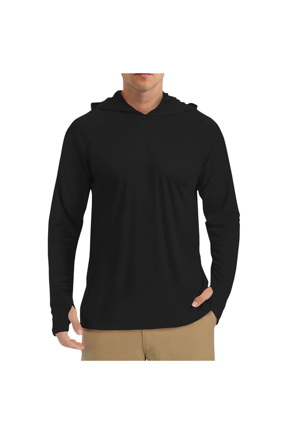 Men's Lightweight Pullover Hoodies Solid Color Thin Long Sleeve Hooded Blouse Breathable Loose Tops