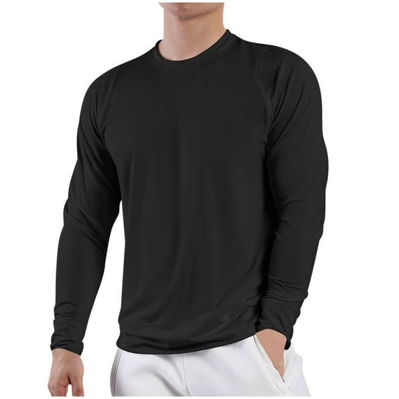 GigrtiJin Men's Long Sleeve Shirts Workout Quick Dry Crewneck Solid Color Shirt Casual Comfy Basic Pullover Tops