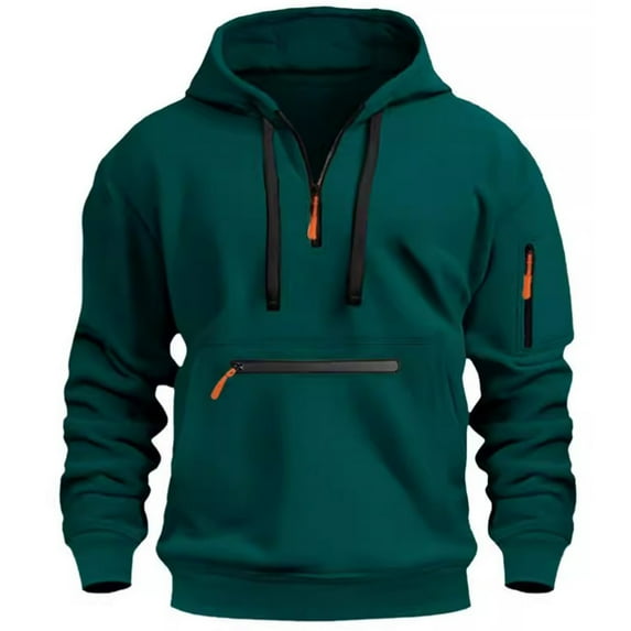 GigrtiJin Men's Long Sleeved Hooded Sweatshirts Fashion Casual Quarter Zip Solid Color Drawstring Hoodies with Pocket