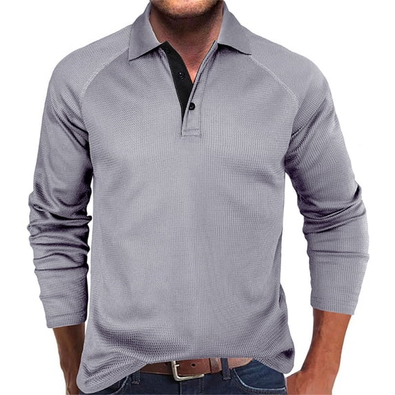 GigrtiJin Men's Long Sleeves Lapel Shirts Casual Button Loose Pullover Tops Solid Color Comfy Bottom Blouses