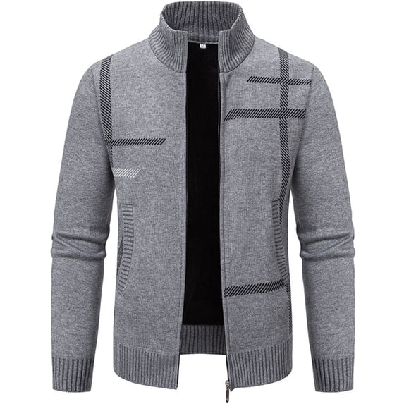 GigrtiJin Men's New Winter Stand up Collar Cardigan Sweater Thickened Warm Knit Full Zip Thick Outerwear Sweaters
